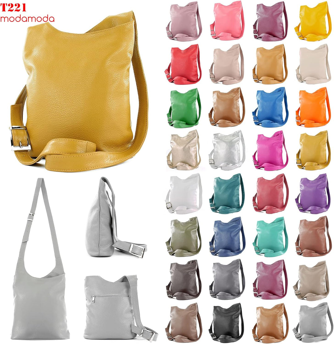 modamoda de - T221 - ital. Umhängetasche Schultertasche Medium aus Leder Camel, Camel