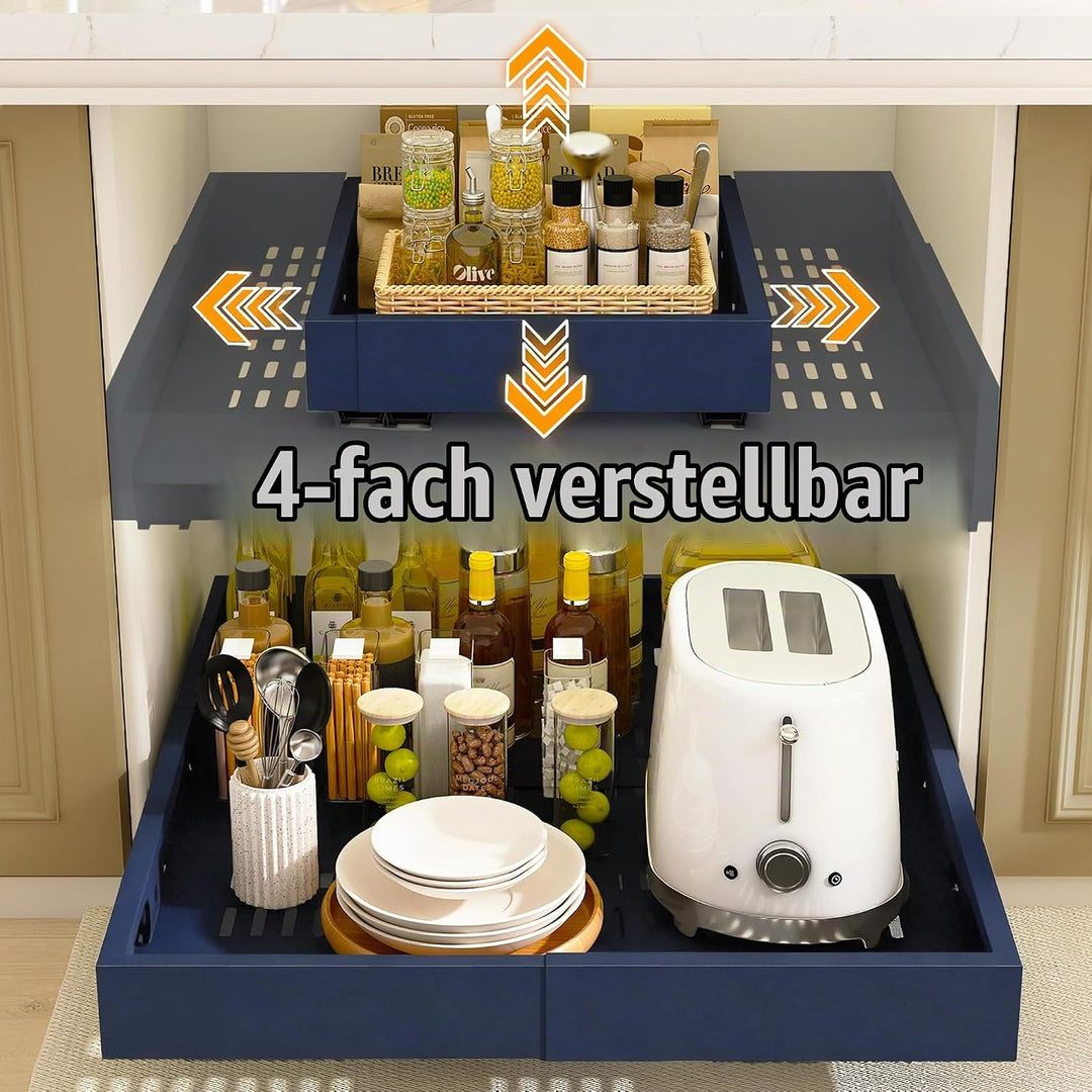 2 Stück 4 Richtungen Teleskopschublade, ausziehbare Schublade Küche, Verstellbare Breite 32–53cm &amp; T