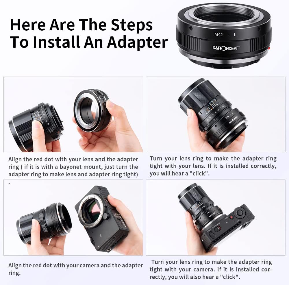 K&F Concept Objektivadapter M42-L Manueller Fokus Kompatibel mit M42 Objektiv auf L Mount Kameragehä