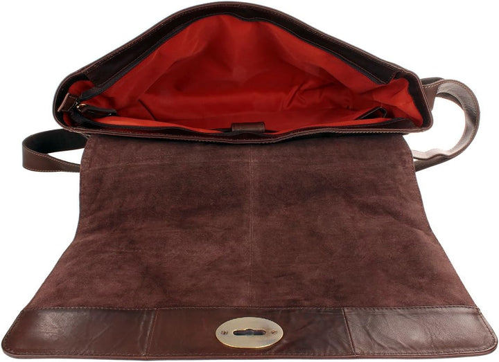 Shalimar Unisex – Erwachsene Echtlederumhängetasche, Dunkelbraun, 41x30x11 cm