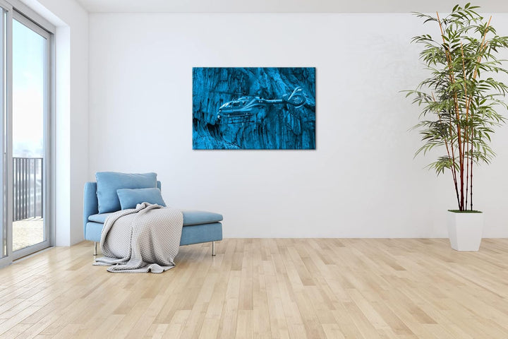 deyoli Rettungshutschrauber im Einsatz Format 80x60 Effekt: Monocrome Blau als Leinwandbild, Motiv f