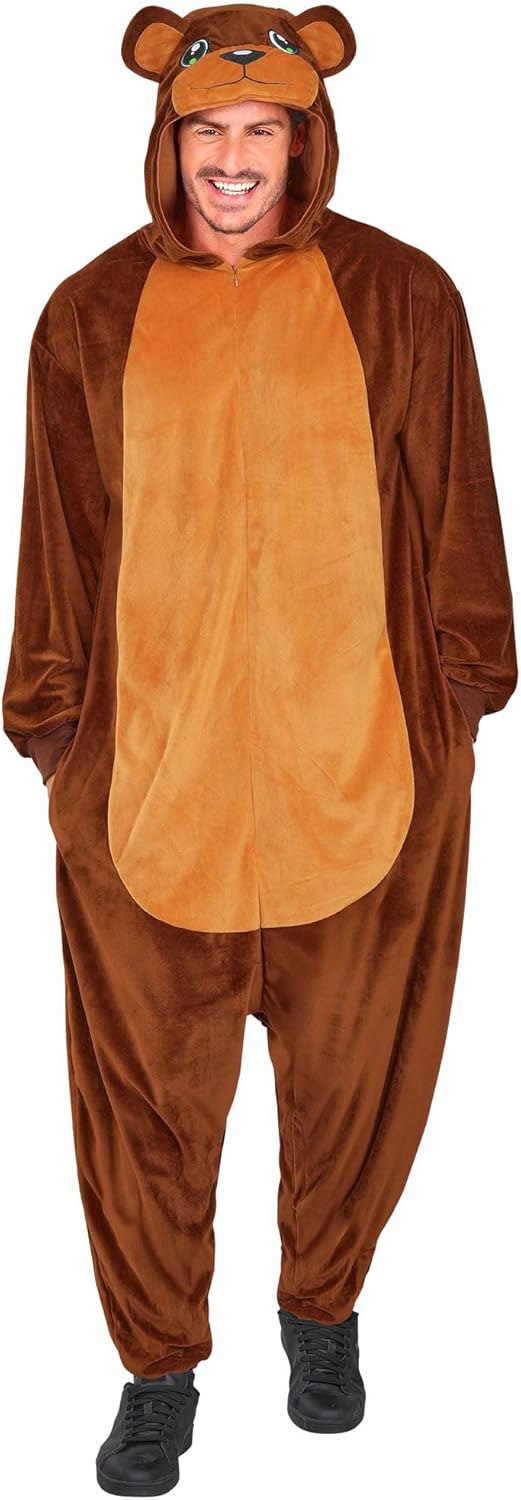 W WIDMANN MILANO Party Fashion - Tier Overall für Erwachsene, weicher Plüsch Jumpsuit mit Kapuze, Ti
