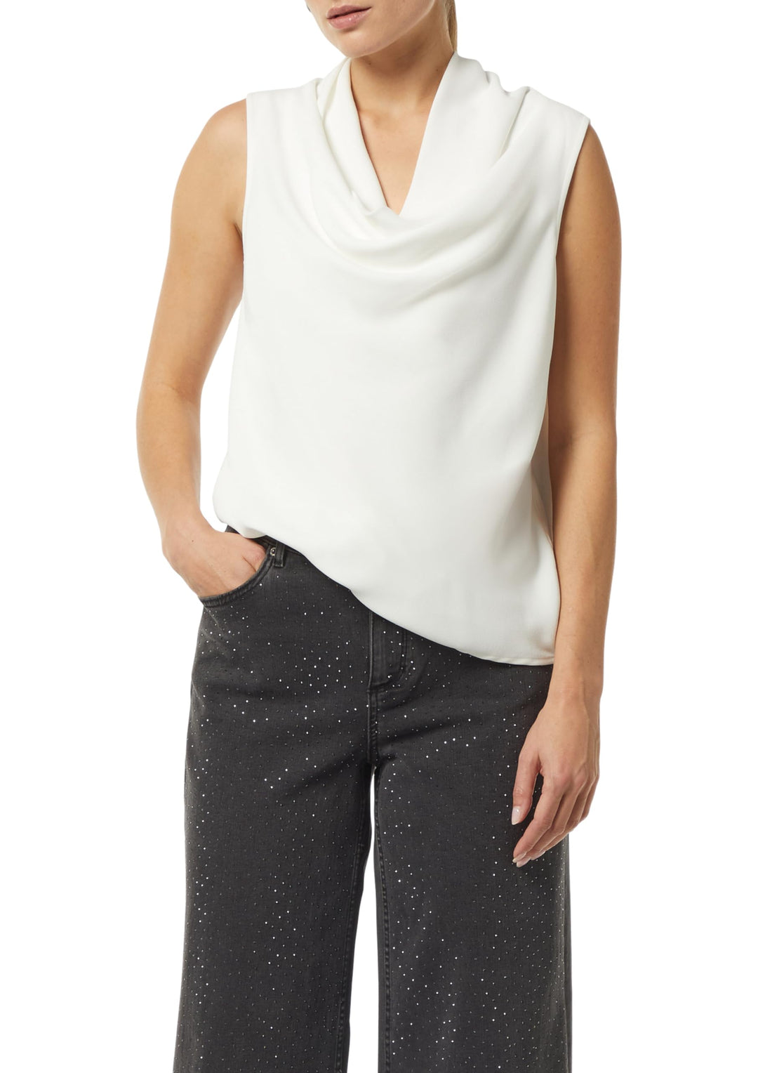 Comma Jersey-Top mit Wasserfall-Ausschnitt 44 0120_weiss, 44 0120_weiß