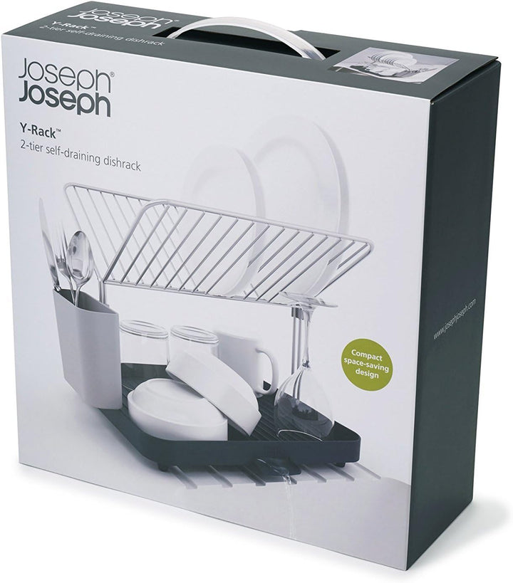 Joseph Joseph Y-Rack - Platzsparendes 2-stufiges Abtropfgestell mit selbstentleerendem Utensilientop