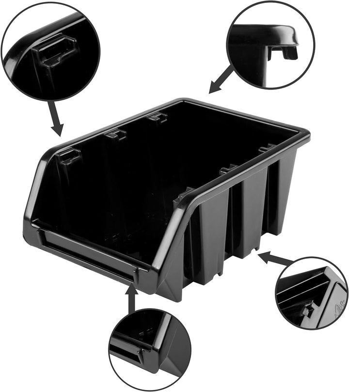 Lagersystem Werkstattregal | 78 x 78 cm | 90 stck. Box | Wandregal mit Stapelboxen - Wandplatten Ext