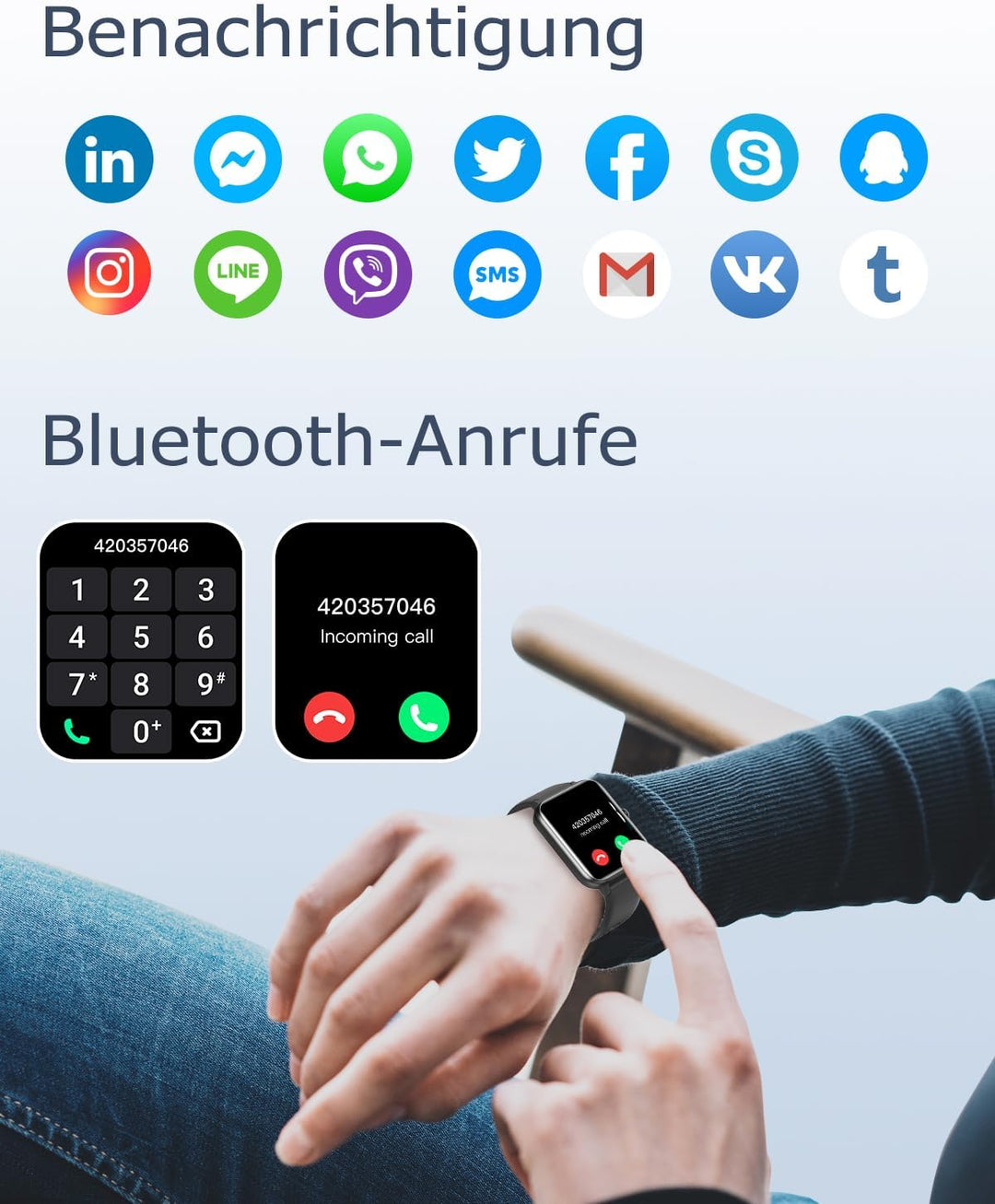 GRV Smartwatch für Damen Herren mit Telefonfunktion,Fitnessuhr mit Pulsmesser SpO2 Schlafmonitor Sch