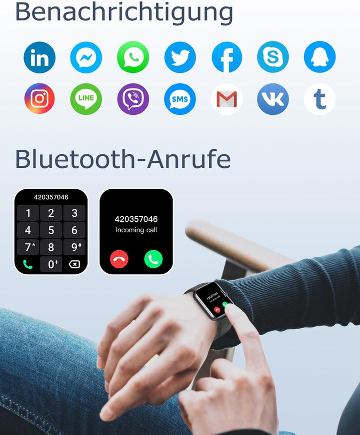 GRV Smartwatch für Damen Herren mit Telefonfunktion,Fitnessuhr mit Pulsmesser SpO2 Schlafmonitor Sch