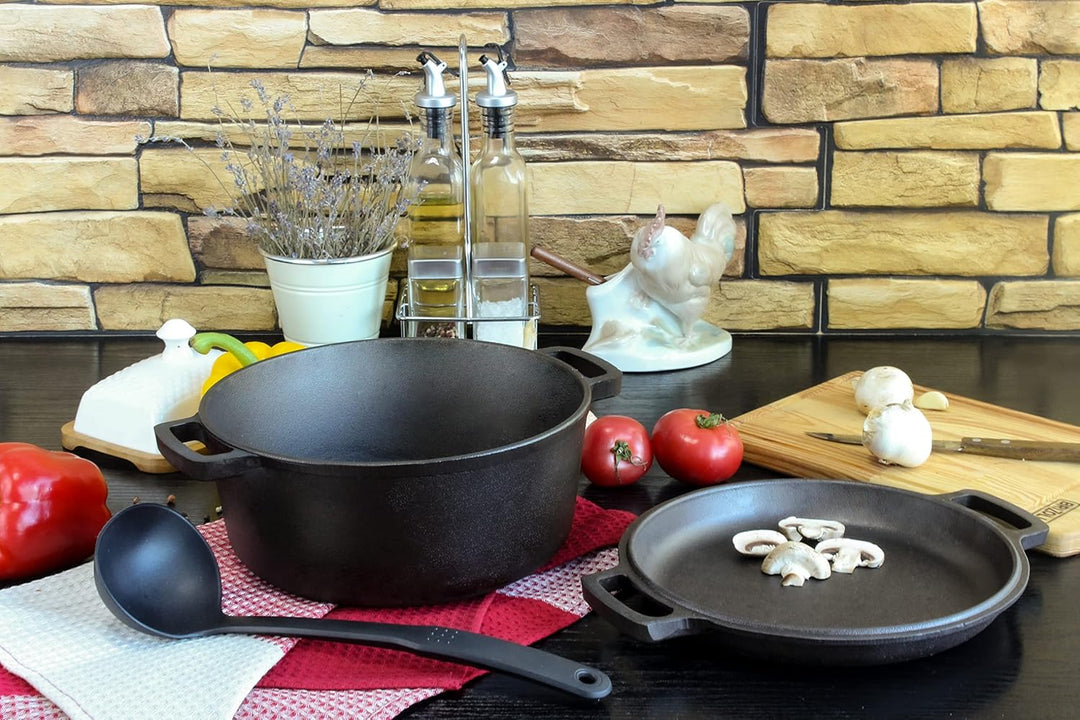 4 L Kochtopf aus Gusseisen mit Deckel-Bratpfanne 2in1 Set - Induktion Bräter Brottopf Suppentopf Bra
