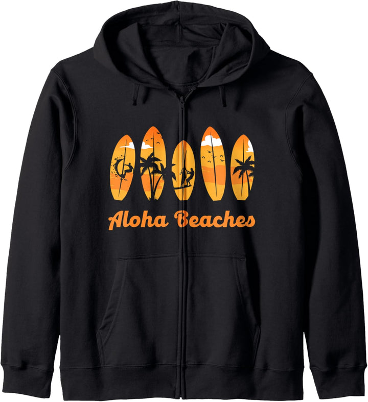 Aloha Beaches Hawaii Surfbrett Surfen Strand Palmen Kapuzenjacke