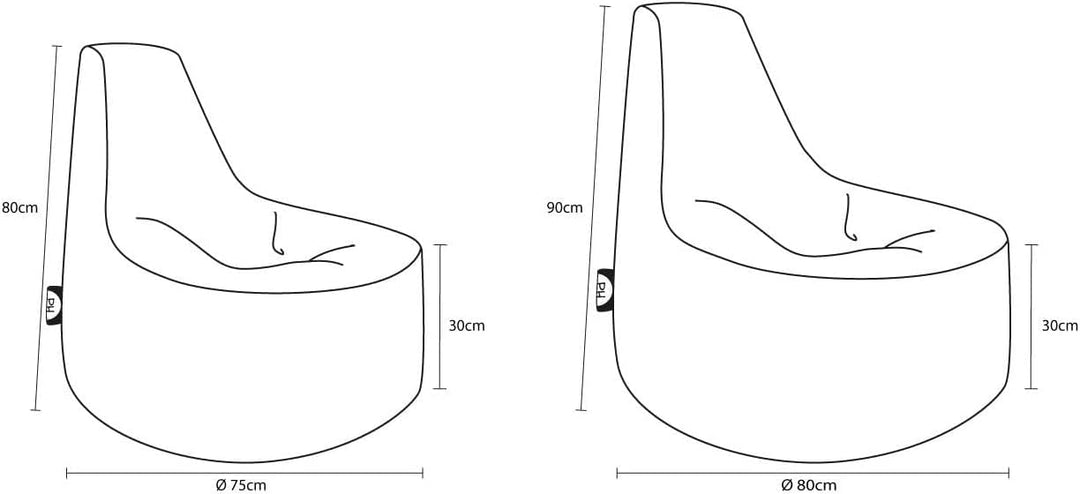 PATCH HOME Gamer Sessel Sitzsack inkl. Würfel Bean Bag Set Ø75cm, 30cm Sitzhöhe, 80cm Höhe + 35x35cm