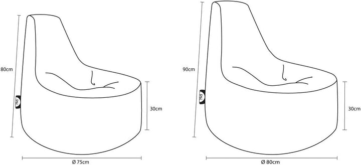 PATCH HOME Gamer Sessel Sitzsack inkl. Würfel Bean Bag Set Ø75cm, 30cm Sitzhöhe, 80cm Höhe + 35x35cm