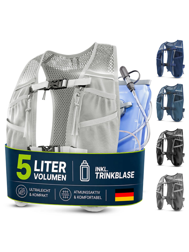 SASMO® Laufweste Damen &amp; Herren 5L / 2L | Running Vest - Ultraleicht &amp; atmungsaktiv| Laufrucksack Da