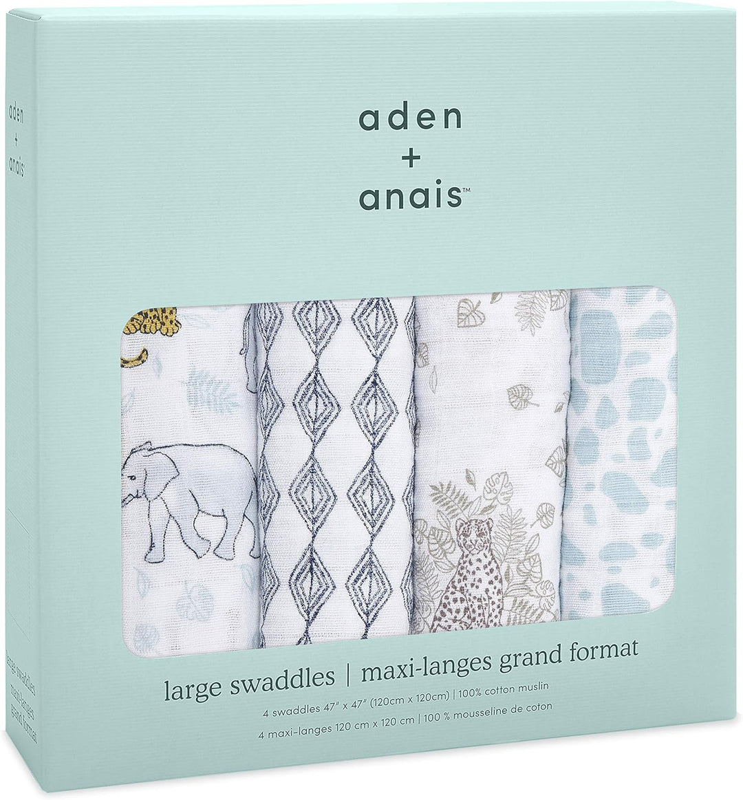 aden + anais Wildlife Swaddle Decke - Pack von 4 | Grosser 100% atmungsaktives Musselin -Baumwoll -S