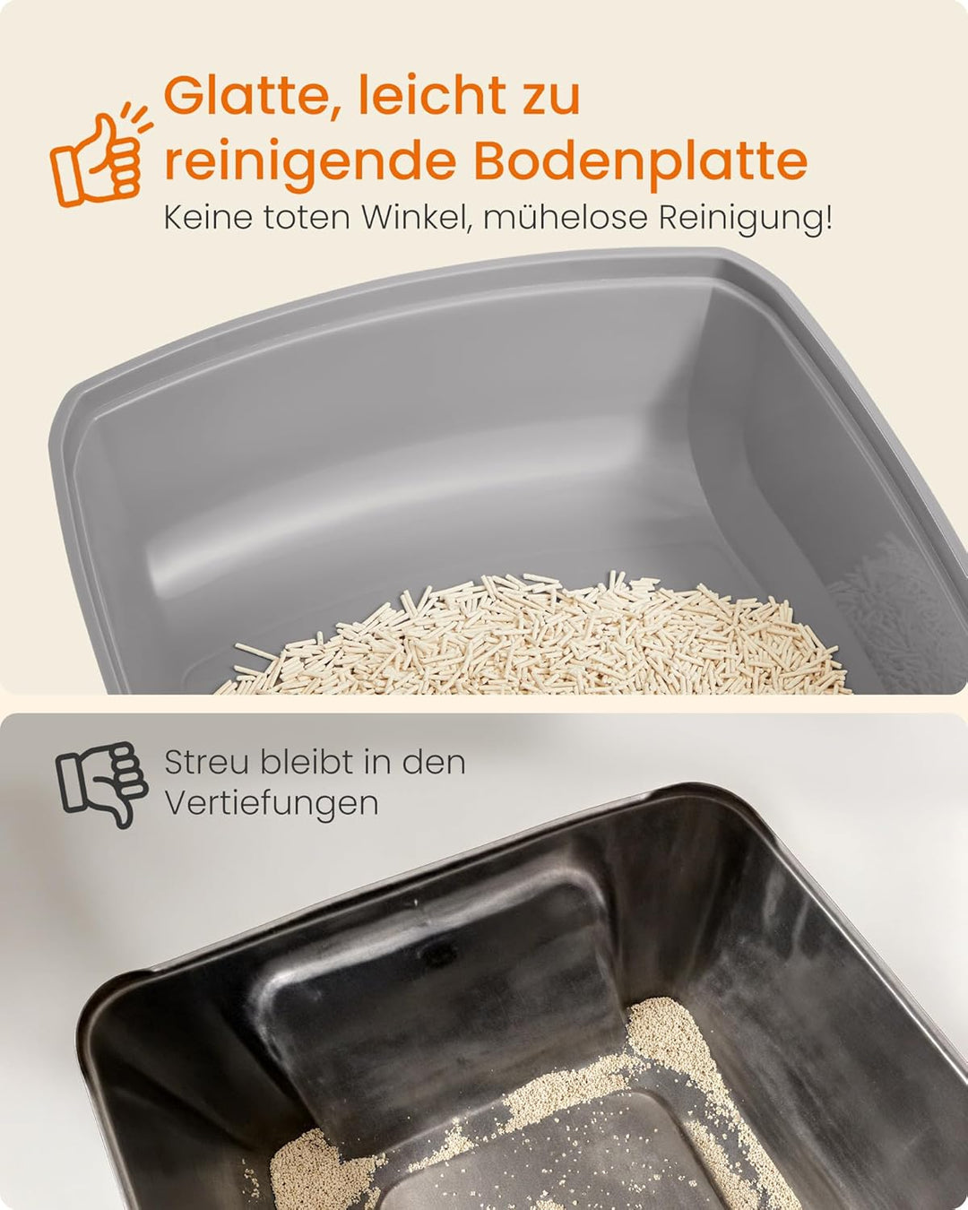Feandrea Katzenklo mit hohen Seitenwänden, XL, offene Katzentoilette, mit Schaufel, für Kätzchen und