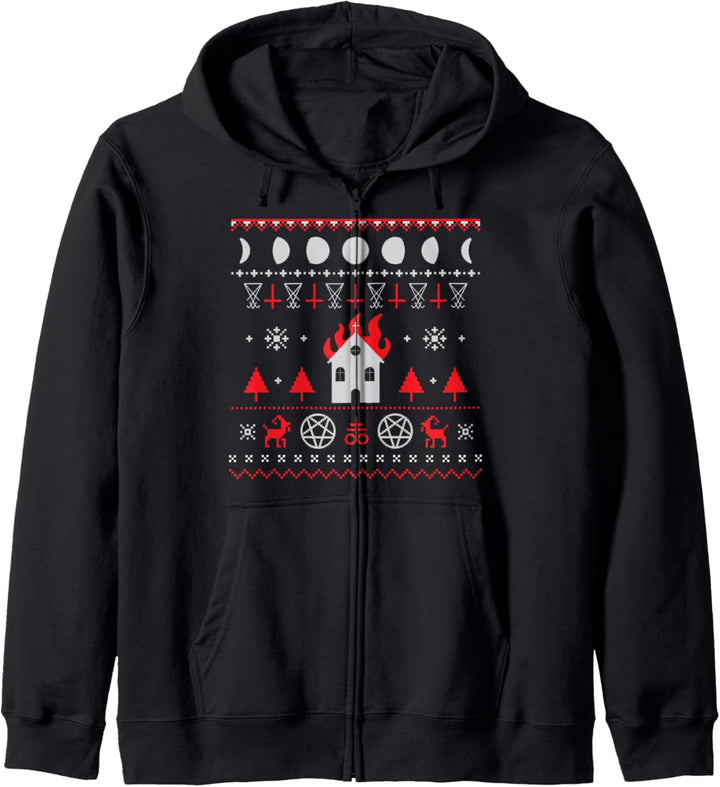 Burning Church Satanic Lucifer Pentagram Upside Down Cross Kapuzenjacke