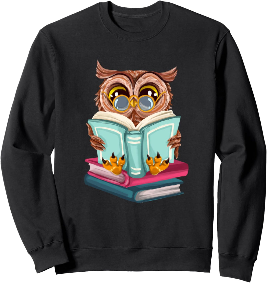 Süsse Eule Liest Buch Leseratte Bücherwurm Lesen Sweatshirt