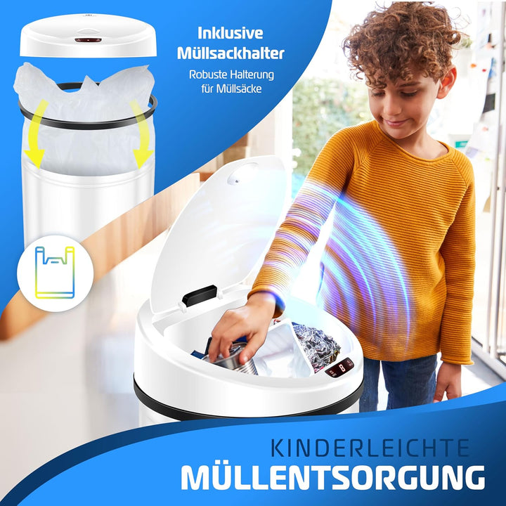 KESSER Sensor Mülleimer ✓ Automatik ✓ Abfalleimer ✓ Abfall | Edelstahl | Farbe: WEIss | Grösse: 56 L