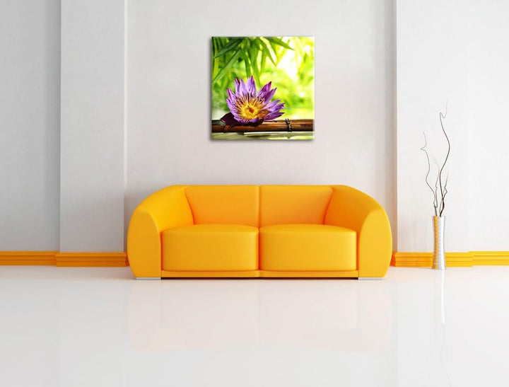 Pixxprint Seerose auf Bambus Wellness als Leinwandbild Quadratisch/Grösse: 70x70 / Wandbild/Kunstdru
