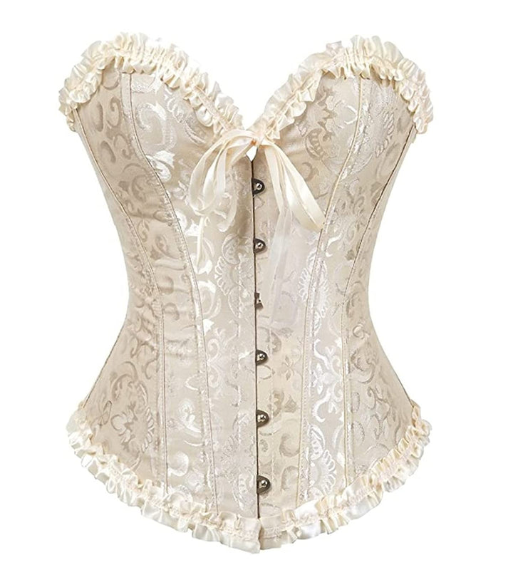 Sxybox Damen Korsett Bauchweg Vollbrust Corsage Top Gothic Burlesque Schnüren Bustier Aprikose S, Ap