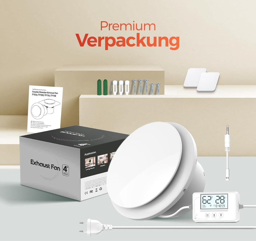 Badlüfter mit Feuchtigkeitssensor Temperatursensor Timer - 3 Stufen Bad Lüfter 100mm - Automatischer