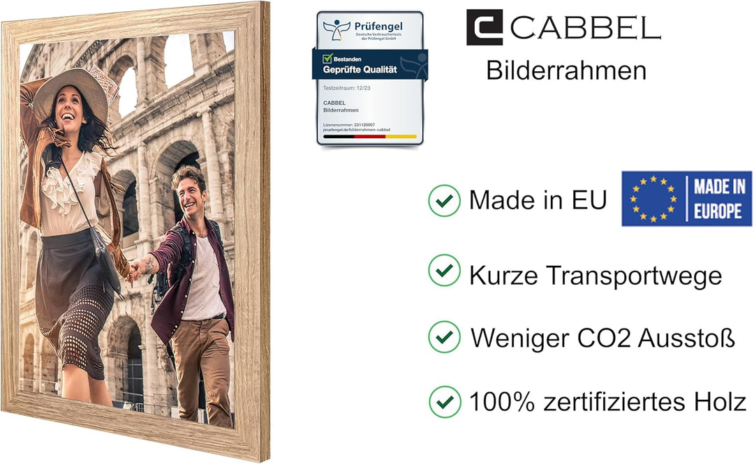 CABBEL Doppelpack (2er Set) Bilderrahmen 30x40 cm, Eiche, stabiles MDF-Holz Rahmen, bruchsicherem Pl