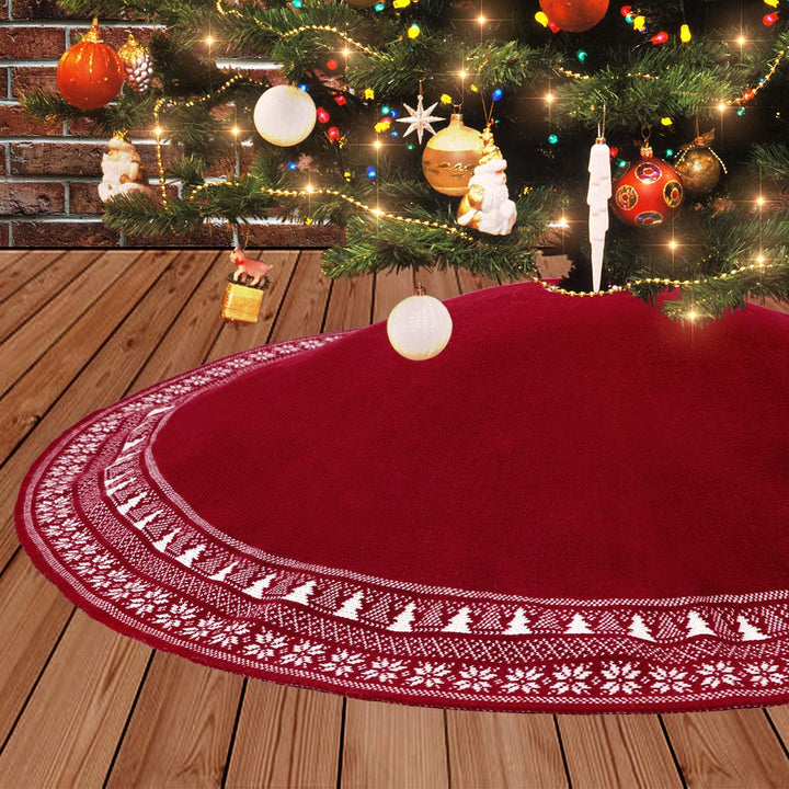 Dremisland Grosse Weihnachtsbaum Rock, 90cm Gestrickter Weihnachtsbaumdecke, Schneeflocken Baum Rock