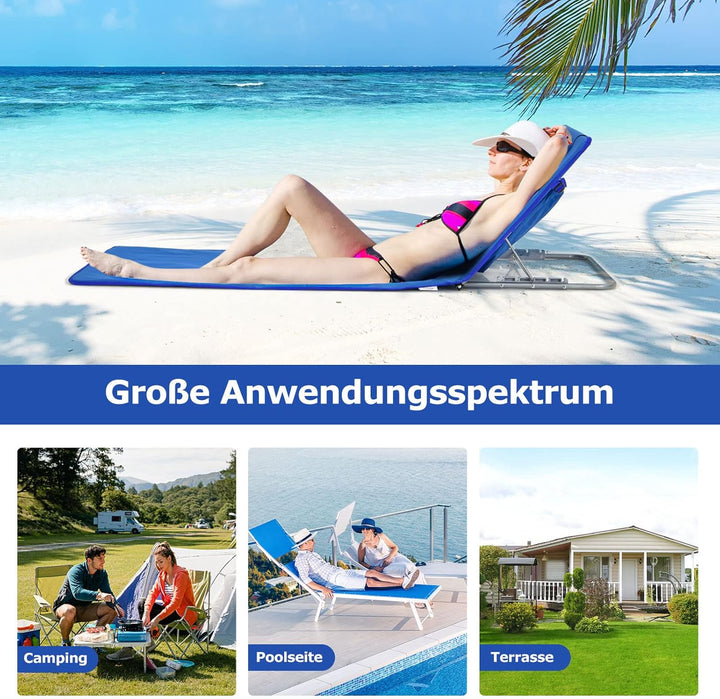 COSTWAY 2er Set Strandmatte mit Beistelltisch, Kopfkissen & Staufach, Liegematte mit Verstellbarer R
