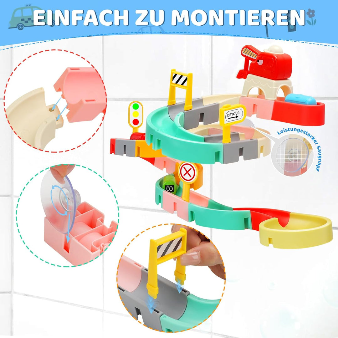 Badespielzeug ab 2 3 4 5 6 Jahre, DIY Kugelbahn Badewannenspielzeug 37 Stück, Wasserspielzeug Kinder