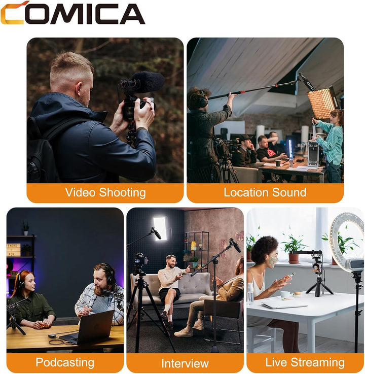 Comica VM40 Combo Wireless Richtmikrofon Shotgun-Mikrofon, 2,4G Super Cardioid Polar Muster, 48 kHz/