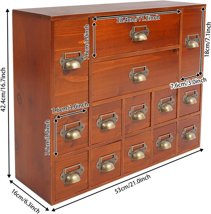 Mini Kommode mit 14 Schubladen, Vintage Schubladenbox Holz Apothekerschrank Desktop Storage Cabinet