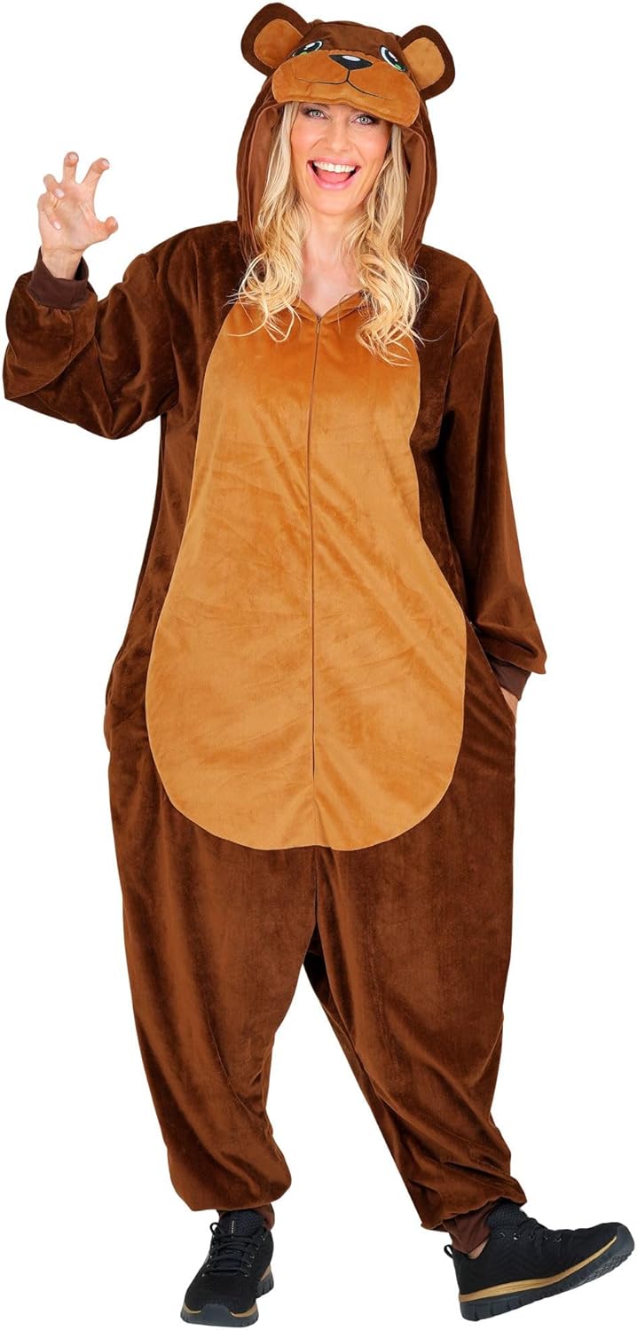 W WIDMANN MILANO Party Fashion - Tier Overall für Erwachsene, weicher Plüsch Jumpsuit mit Kapuze, Ti