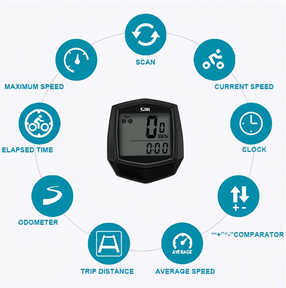 zalati Fahrradcomputer Tacho Stoppuhr LCD Display Kabelgebundener Sensor Anschluss mit Magnet Indukt