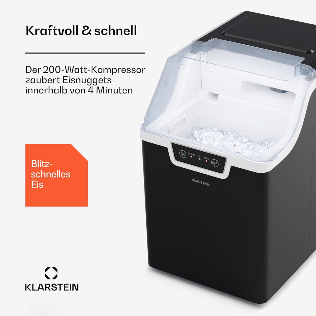 Klarstein Eiswürfelmaschine für Zuhause, Camping &amp; Gastro, 200W Mini-Eiswürfelmaschine Klein, 4 Min