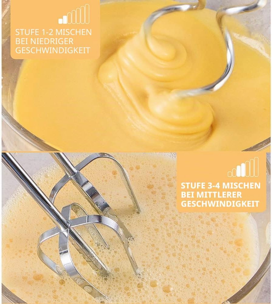Teig Hand Mixer Set 100W 1.7L Rührmaschine Teigknetmaschine Stabmixer Küchenmaschinen, Rührgeräte, 7