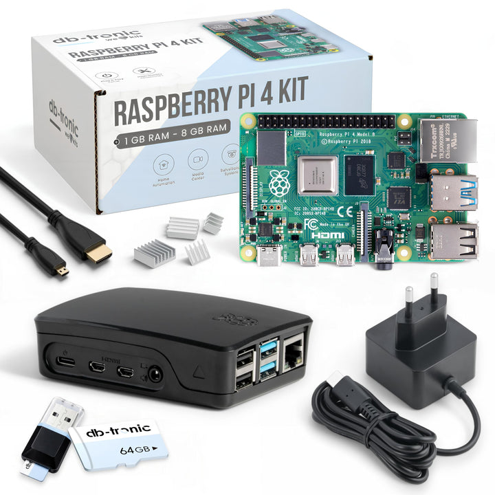 Raspberry Pi 4 2GB Starter-Kit Black | Offizielles Netzteil 15W | Offizielles Gehäuse | 64GB Edition
