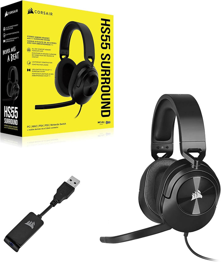 Corsair HS55 Surround Leichtes Kabelgebundenes Multiplattform-Gaming-Headset - Dolby 7.1 Surround So