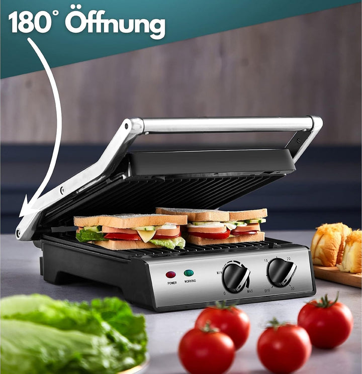 XXL Kontaktgrill abnehmbare Platten | 30 Minuten Timer | Panini Toaster | Sandwichtoaster | elektris