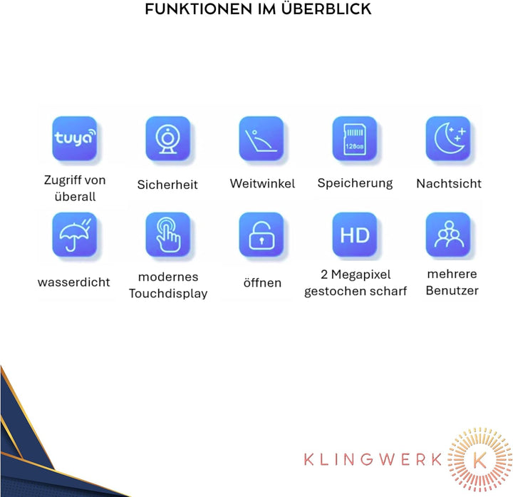 KLINGWERK IC1 Video Türsprechanlage, 2-Draht Technik, Aufputz, 170 Grad Weitwinkel Kamera mit 7 Zoll
