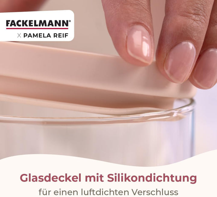 FACKELMANN x Pamela Reif Vorratsbehälter aus Glas mit Silikondichtung – 4 Stück in pastell-beige, 50