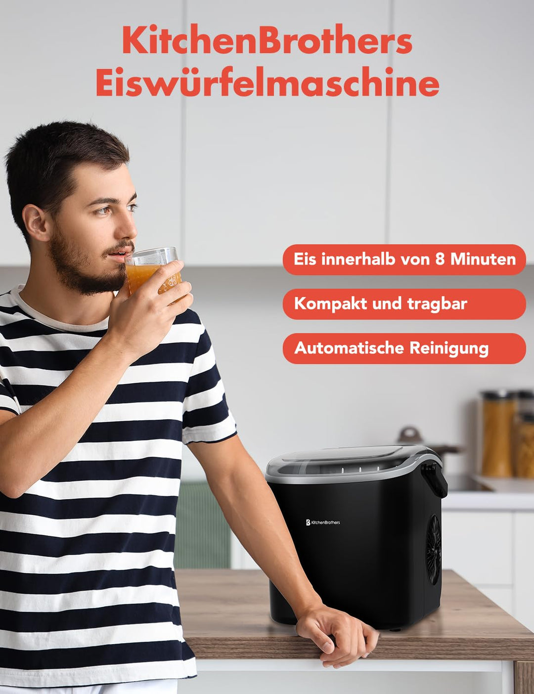 KitchenBrothers Eiswürfelmaschine Klein - Crushed Ice Maschine - Eiswürfel Maschine, Würfel - Ice Cu