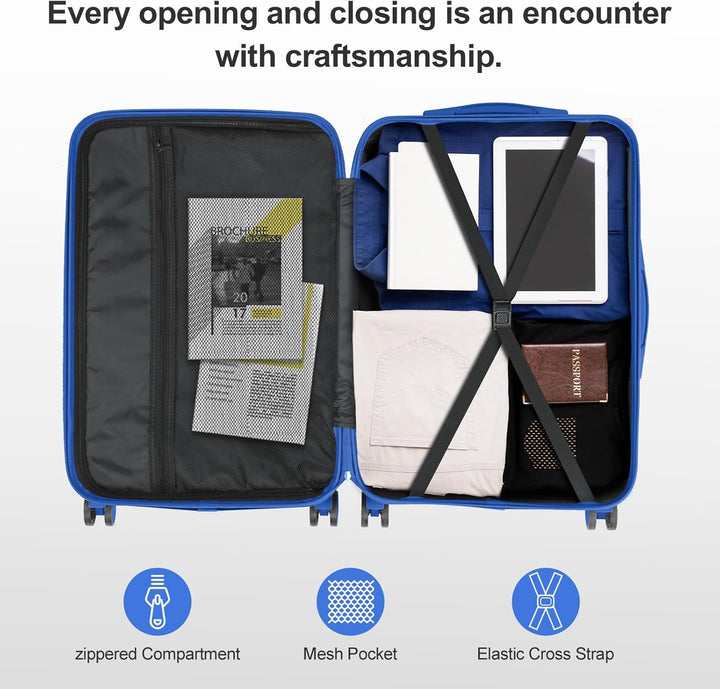 LEADZM Handgepäck-Koffer aus ABS, Reisekoffer, Leichter Kabinenkoffer mit 360° Spinner-Rollen, Zahle