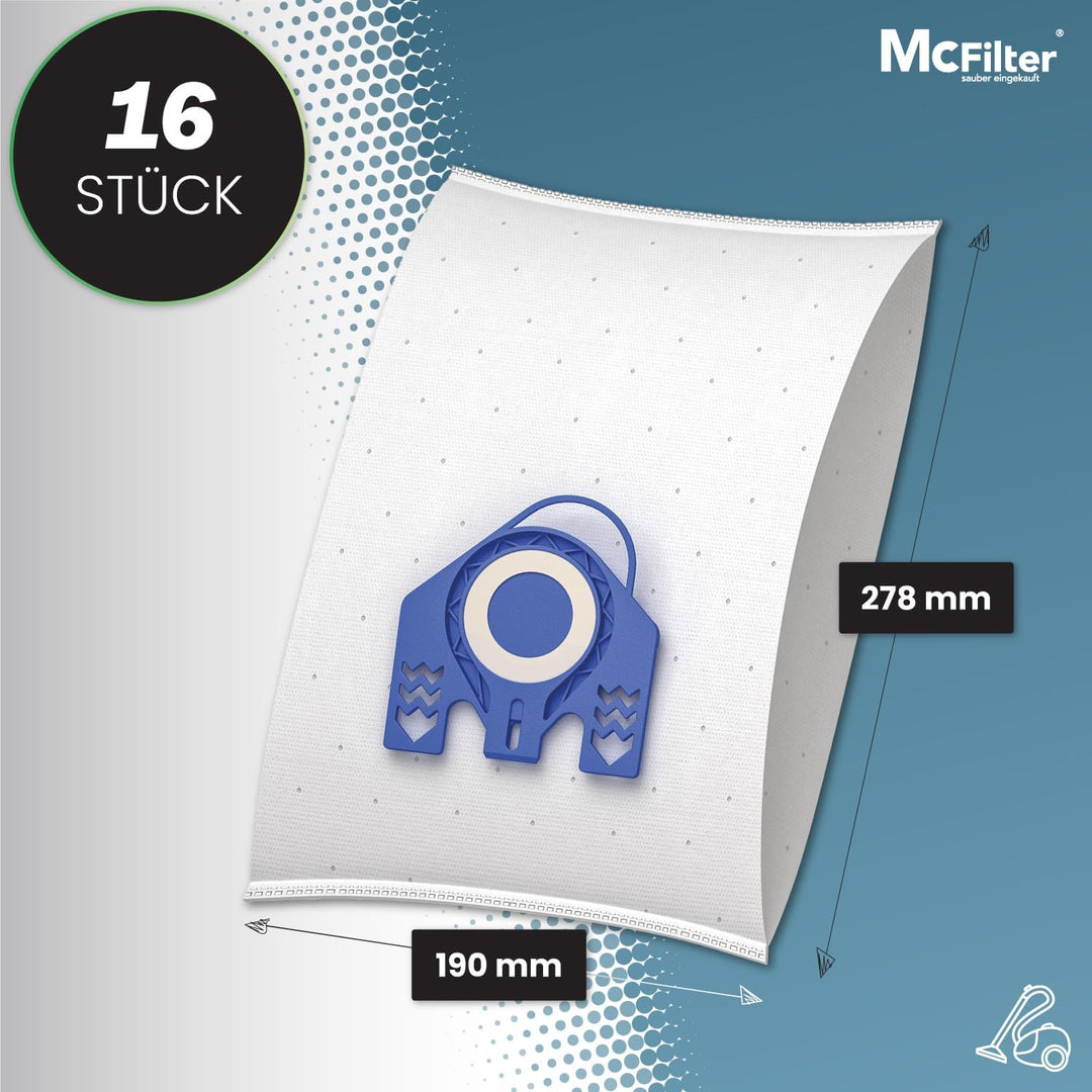 McFilter | 16 Staubsaugerbeutel geeignet für Miele Staubsauger GN 3D Efficiency | Staubbeutel inkl.