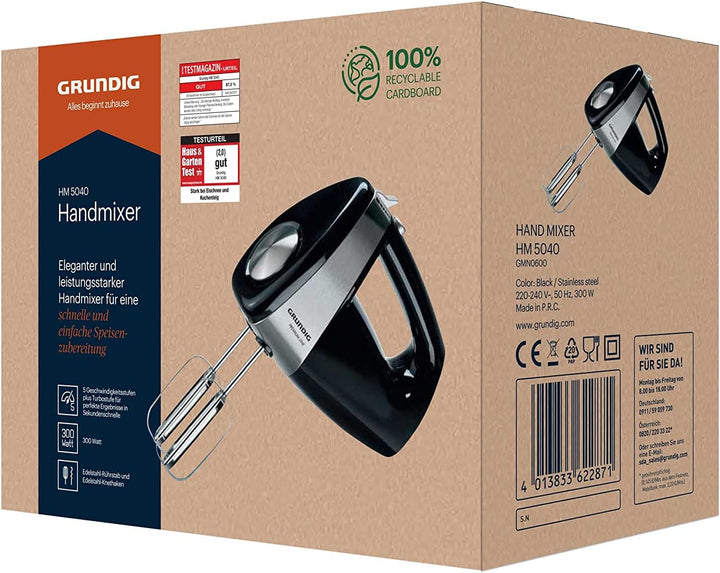 Grundig HM 5040 Premium-Handmixer (300 Watt), schwarz-silber Single, Single