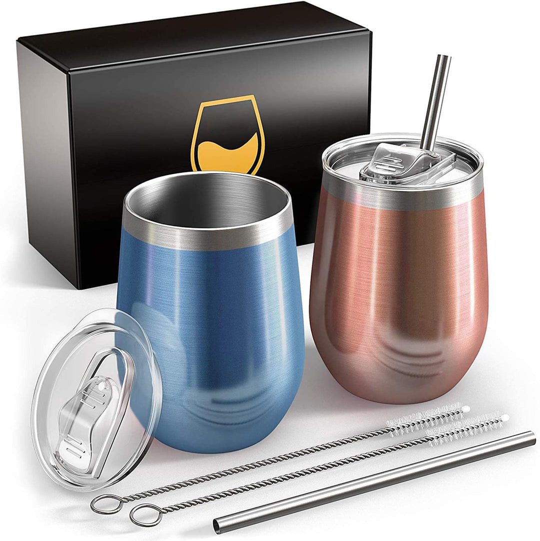 Weinbecher aus Edelstahl,2 Stück 12OZ Weingläser to go,hält 5h heiss/ 10h kalt,BPA-frei,Doppelwandig