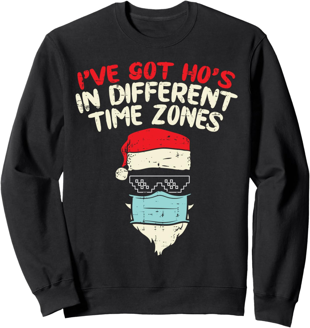 Hos Different Time Zone Santa Face Mask Xmas Quarantine Gift Sweatshirt