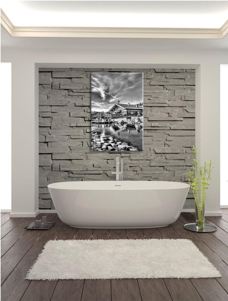 Pixxprint Monocrome, Schönes Holzhaus in den Alpen, Format: 100x70 auf Leinwand, 100x70