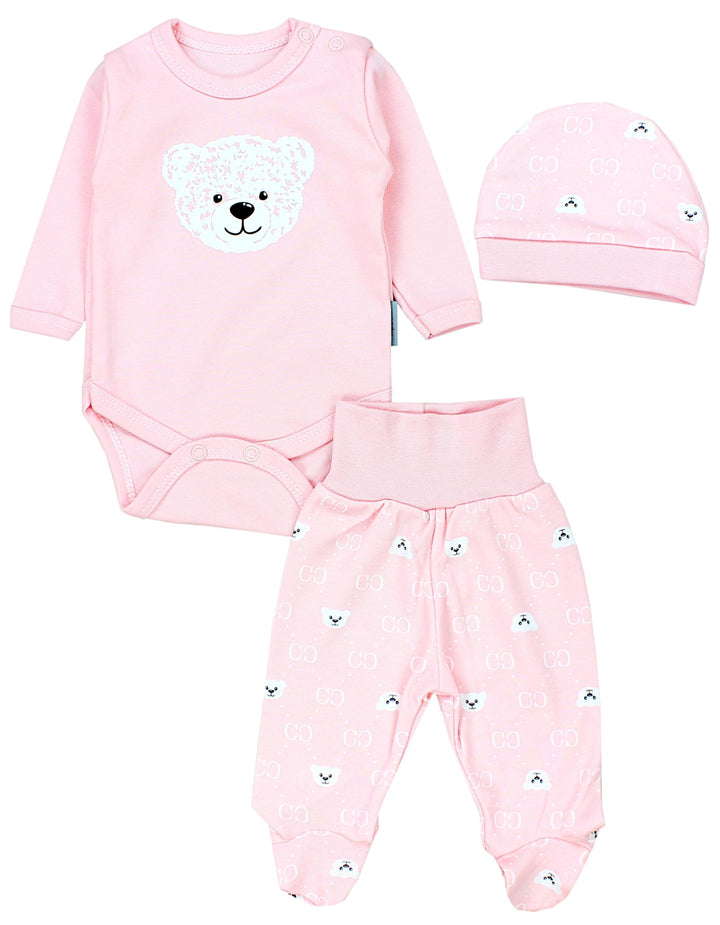 TupTam Baby Mädchen Jungen Bekleidungsset Langarmbody Hose Mütze mit Aufdruck Spruch 3 teilig 50 Bär