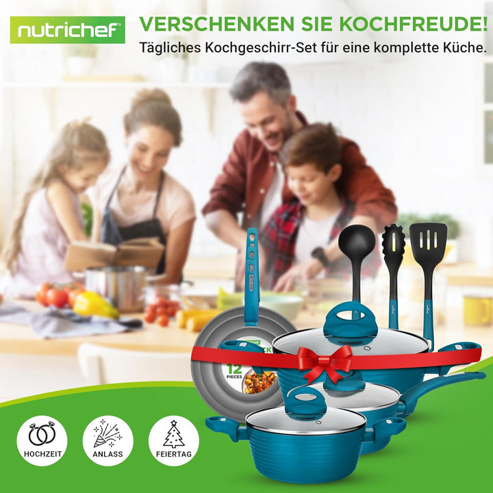 NutriChef NCCW12GR Kochgeschirr-Set, antihaftbeschichtet, PTFE/PFOA/PFOS-frei, hitzebeständiger Lack
