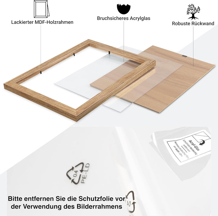 CABBEL Doppelpack (2er Set) Bilderrahmen 30x40 cm, Eiche, stabiles MDF-Holz Rahmen, bruchsicherem Pl