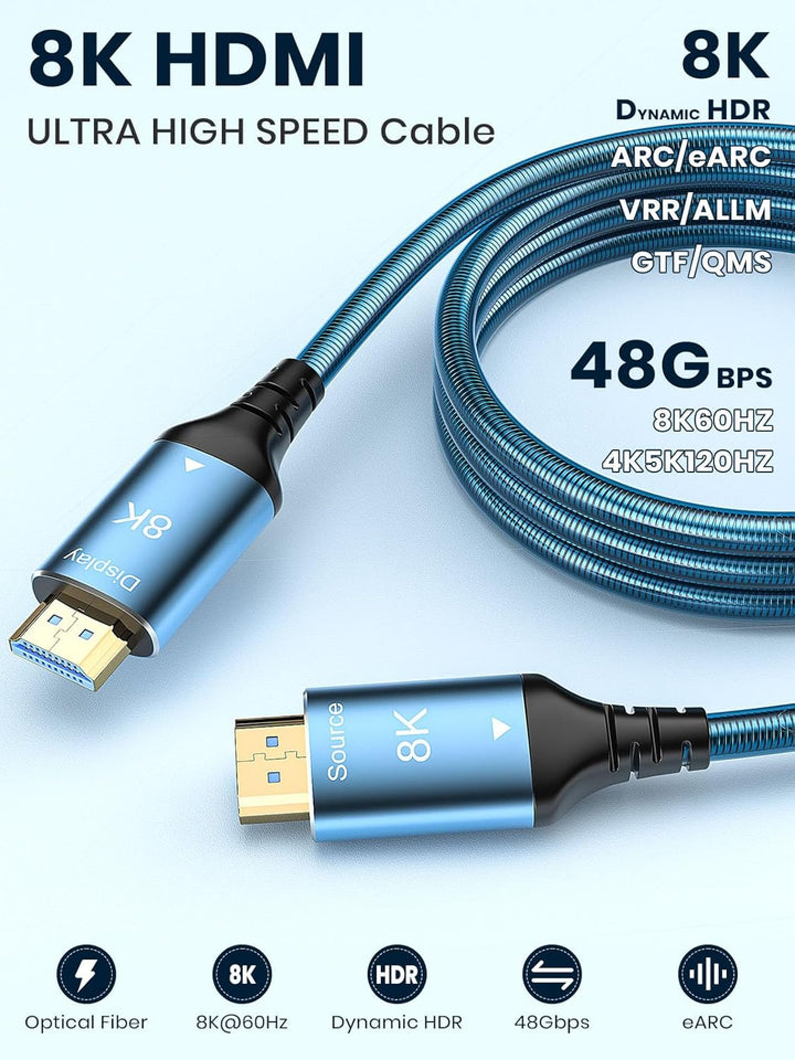 8K HDMI Glasfaserkabel 80m, Stahlpanzerung Optisch HDMI 2.1 Kabel Ultra High Speed, 8K UHD, Druckfes